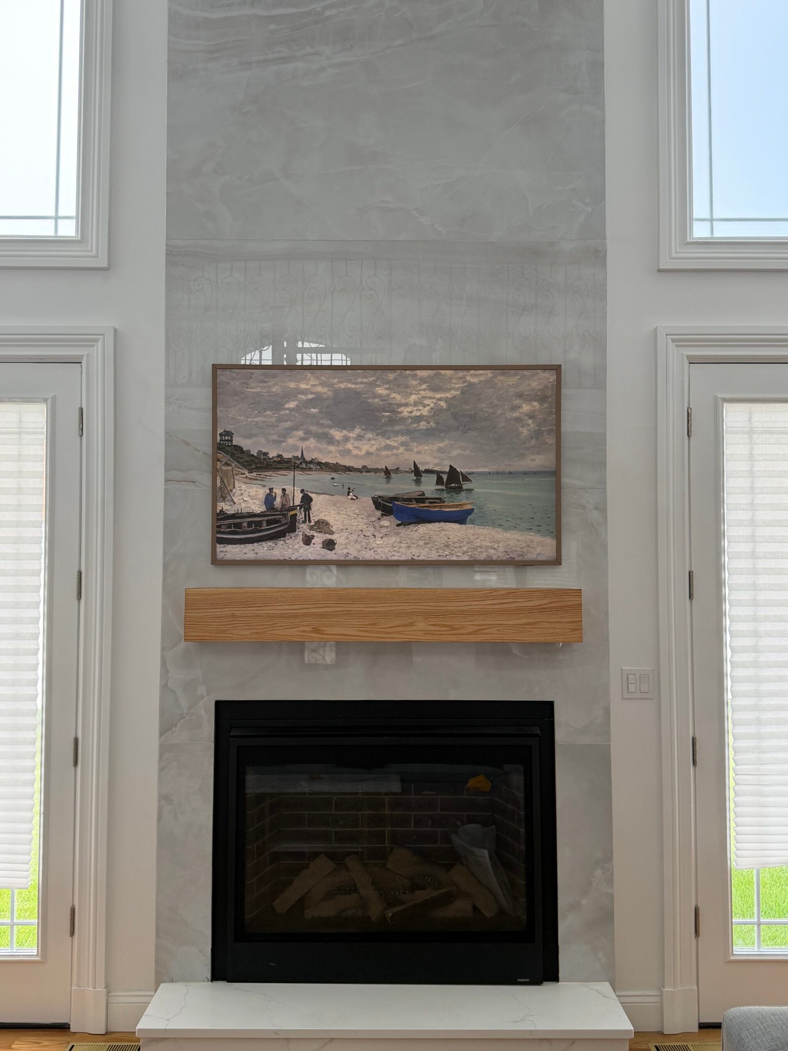 Samsung Frame Installation on Porcelain Fireplace Wall — Garden City, NY